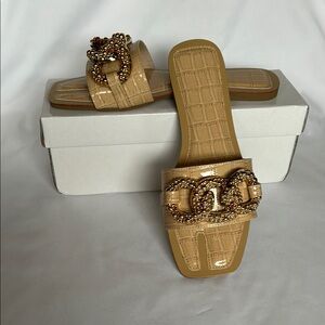 Tan Woven Sandals with Decorative Upper